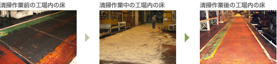 バイオパウダー（WH）+水溶性バイオ（YR） 清掃作業前／作業後の床